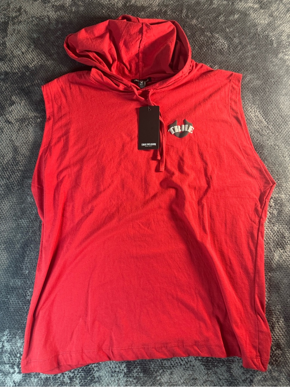 True Religion Red Sleeveless Hooded Muscle Tank